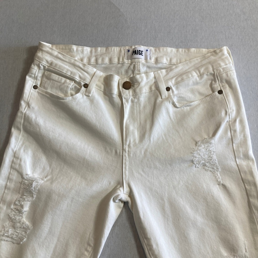 Paige Verdugo Ultra‎ Skinny Jeans 28 (Fit 34 Waist) Optic White Distressed W1454 - Picture 13 of 16